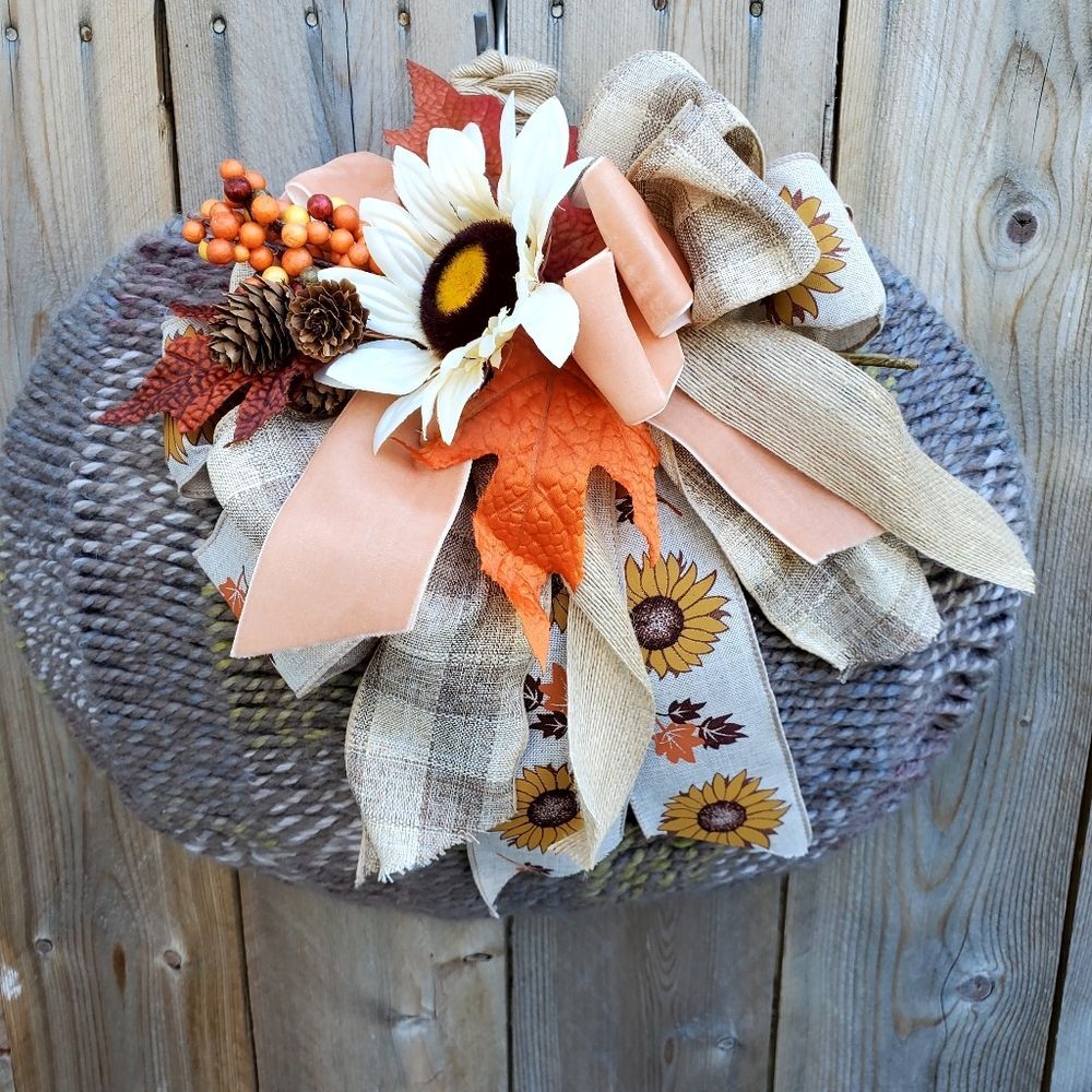 Autumn Fall Rustic Farmhouse Homemade Hanger Pumpkin Wreath